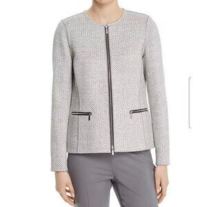 Lafayette 148 New York Kerrington Tweed Jacket Sz M Grey Zipper Front